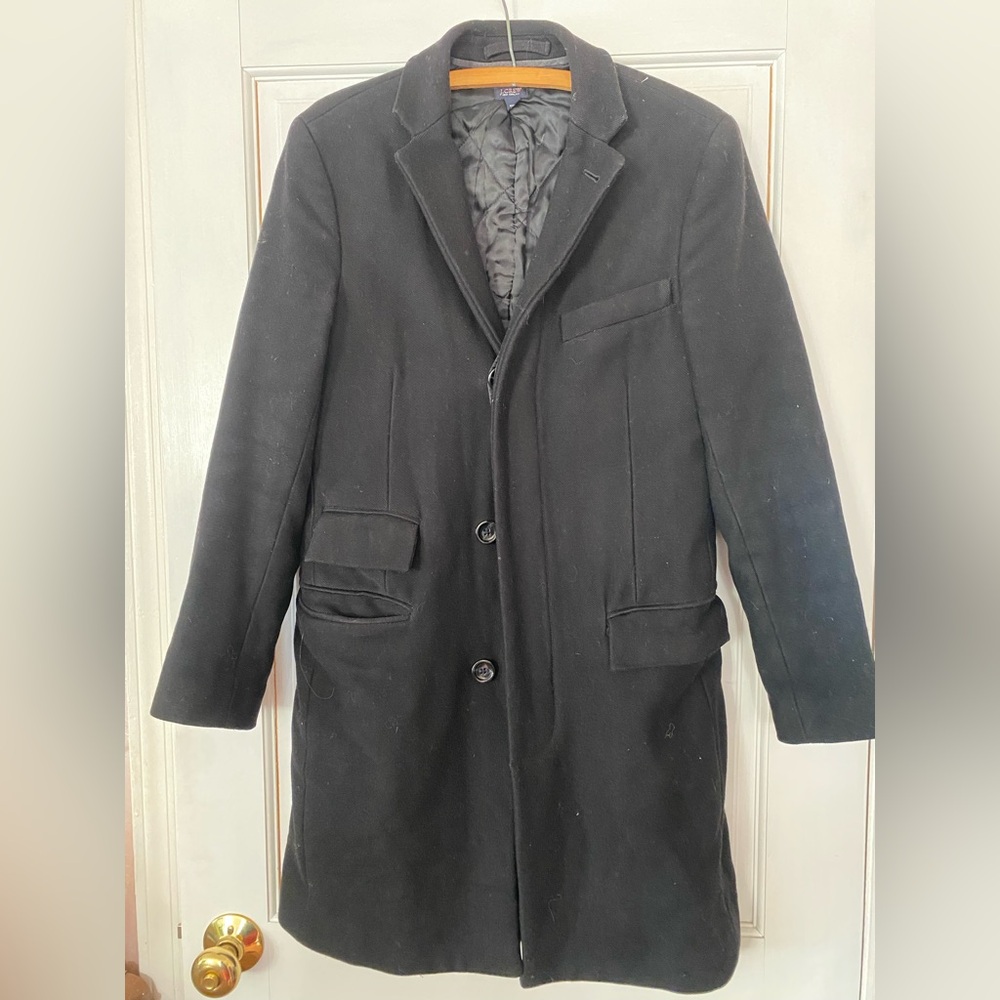J. Crew Men's Black Mayfair Wool Cashmere Winter Coat XS minimalist normcore